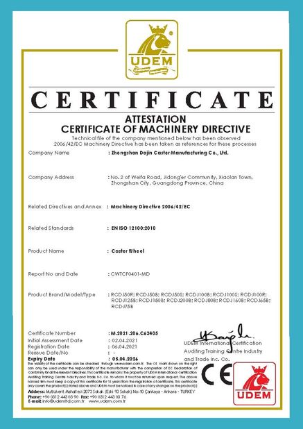চীন Zhongshan Xiaolan Elephant Casters Products Factory সার্টিফিকেশন